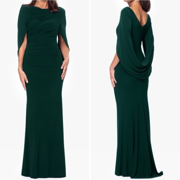 Betsy & Adam Green Draped Back Cowl Neck Gown Size 10 - Picture 1 of 10